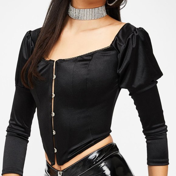 Dolls Kill Poster Grl Texts Corset Top Black Large - Picture 1 of 10